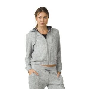 Prana Unity Zip Hoodie Jacket  Herringbone Knit Hooded Grey